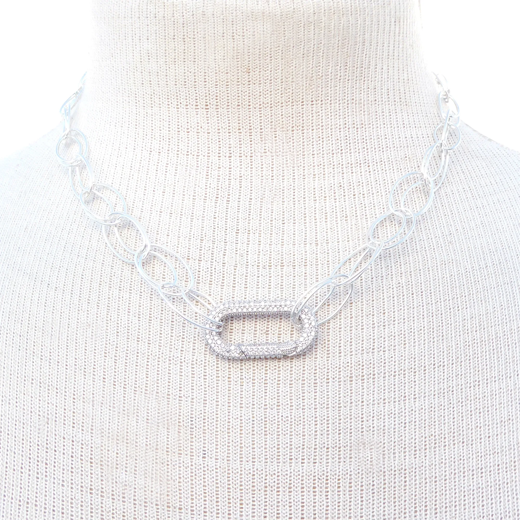 Silver rhinestone carabiner necklace