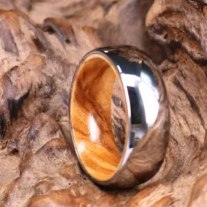 Silver Tungsten Ring - Exotic Olive Wood