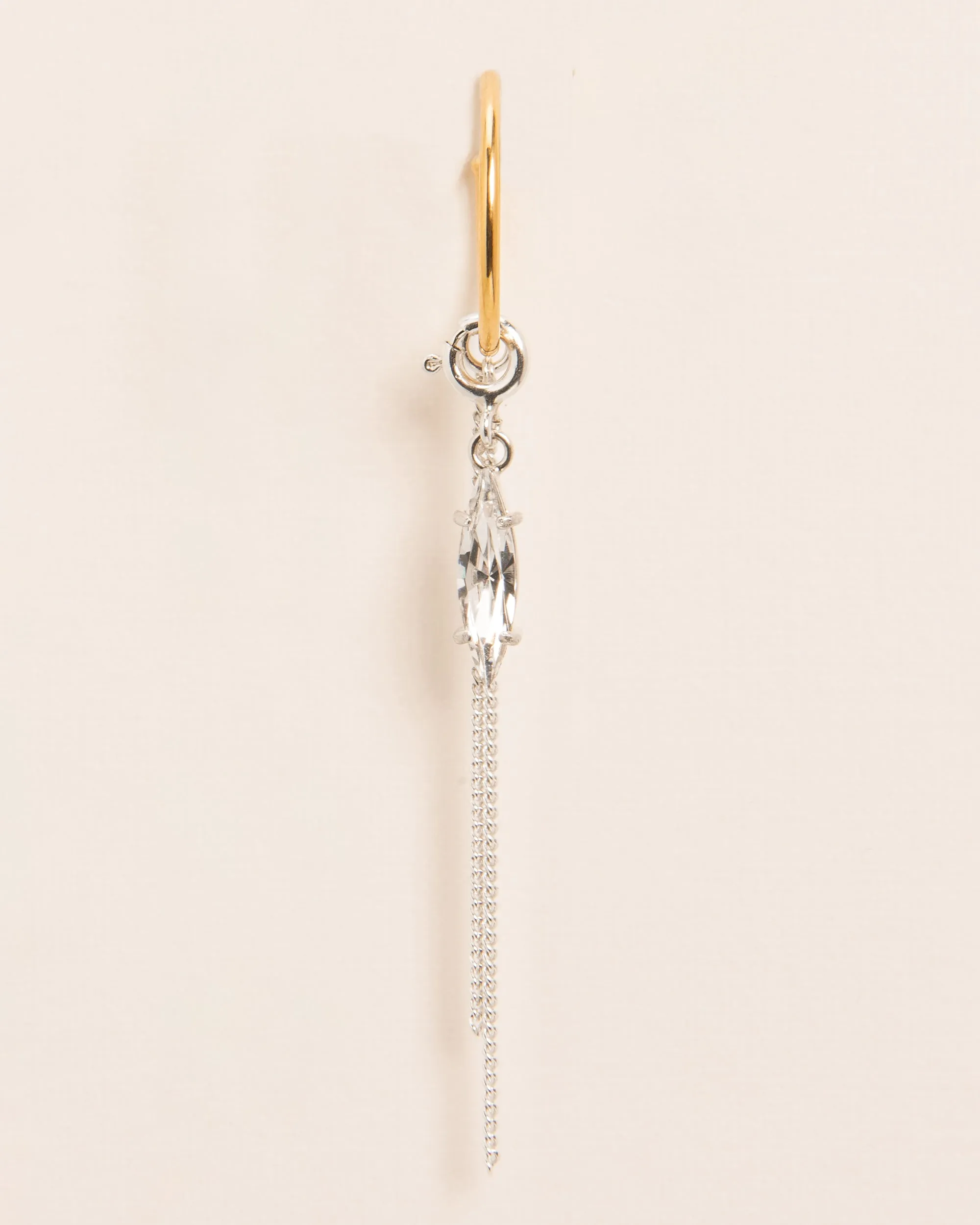 Single hoop earring with spring ring and marquis crystal
