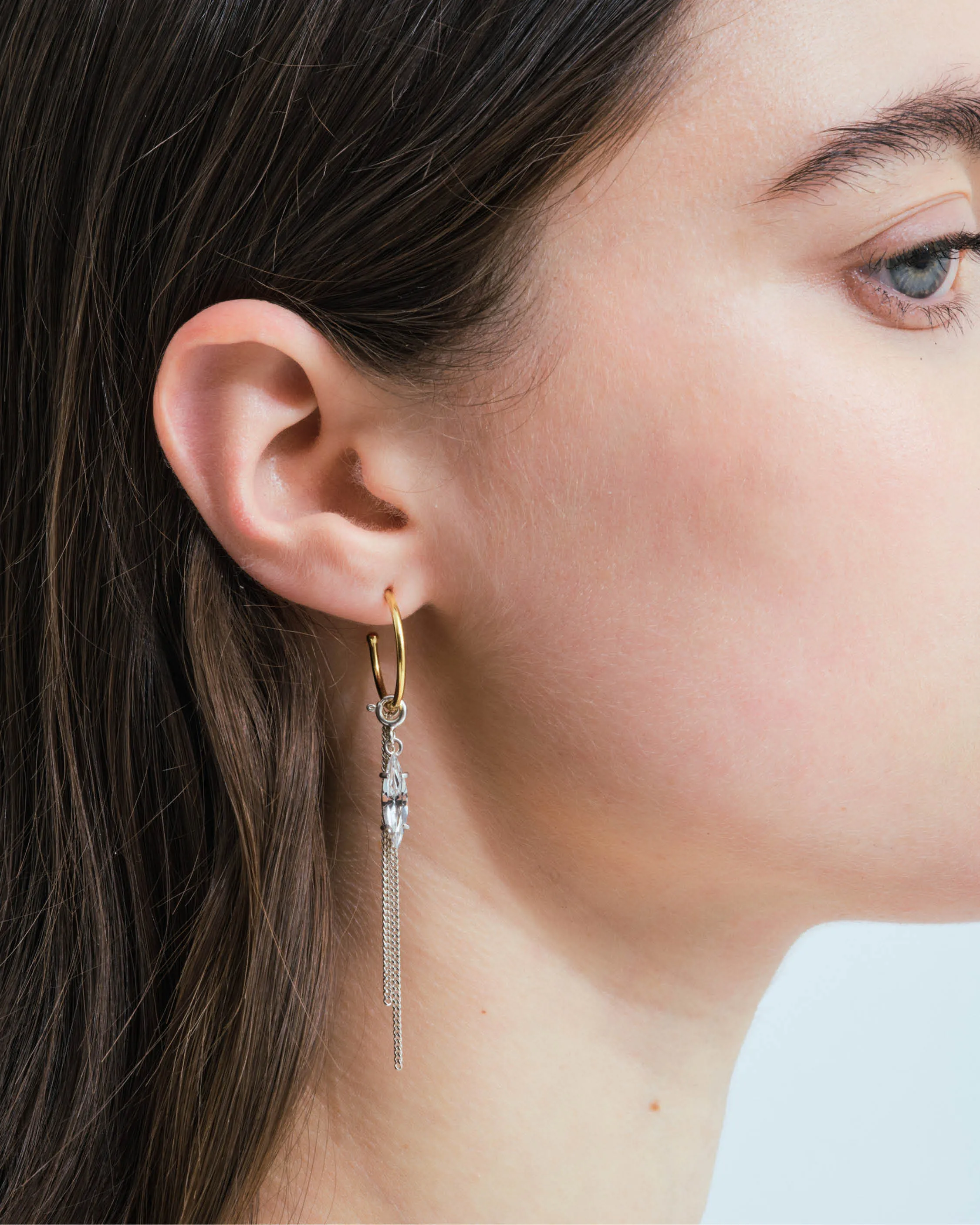 Single hoop earring with spring ring and marquis crystal