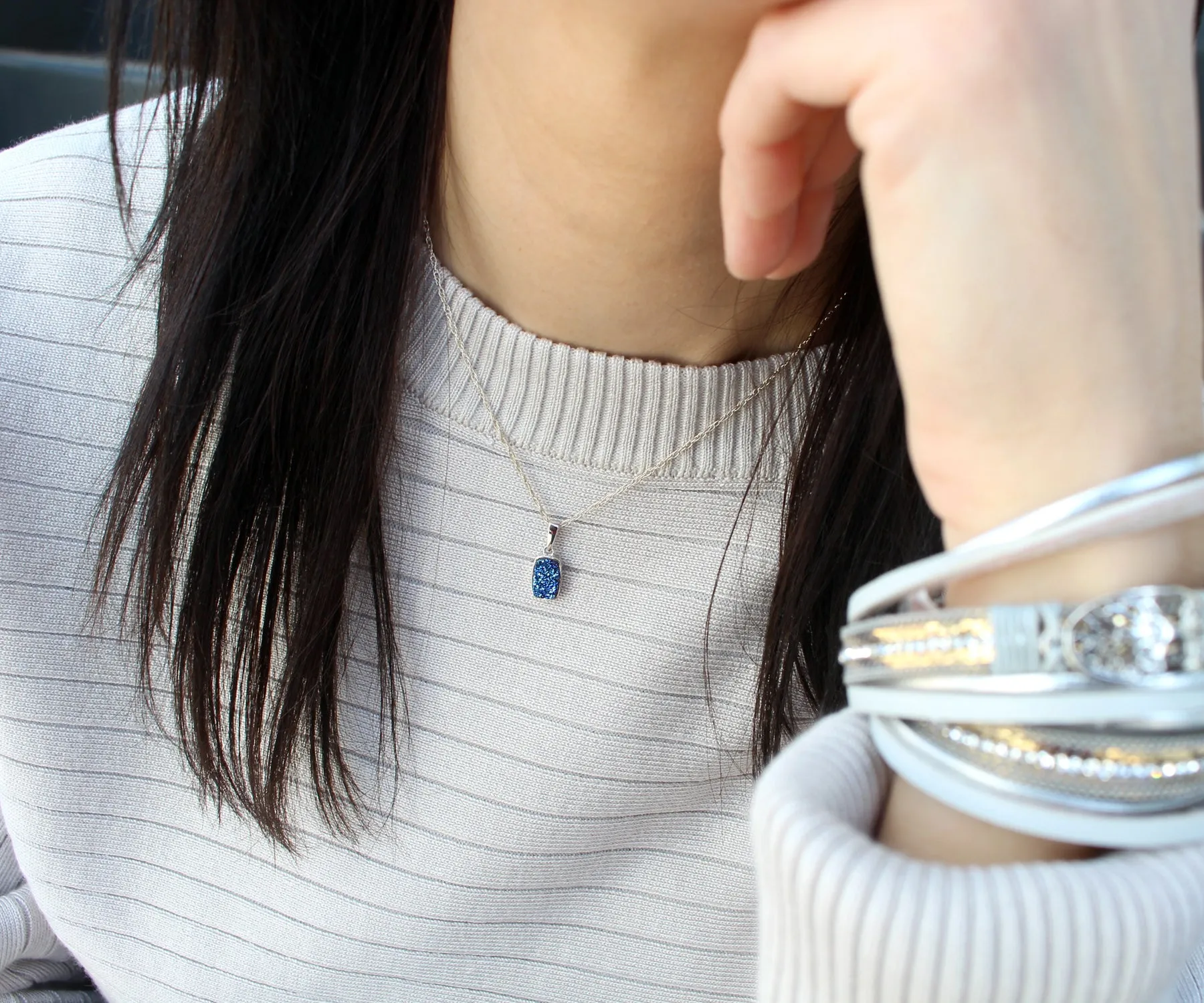Small Rectangle 18k Gold Druzy 14k Vermeil Necklace