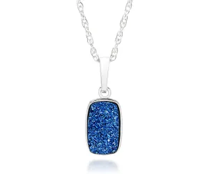 Small Rectangle Sapphire Blue Druzy Necklace