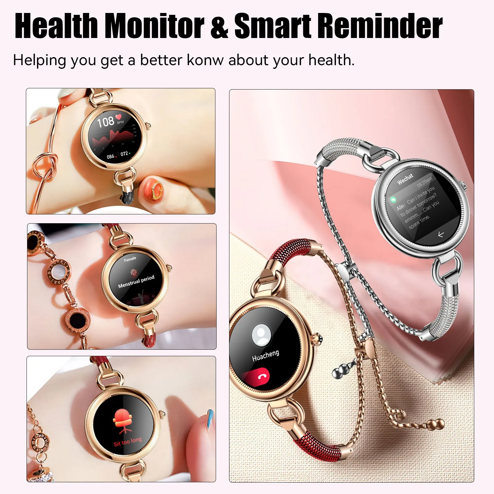 Smart Watch for Women Bracelet Smartwatch Sports Digital Watch Fitness Tracker with Heart Rate Monitor Sleep Tracker Casual Fashion Wristwatch Touch Screen Compatible iphone Android Phones