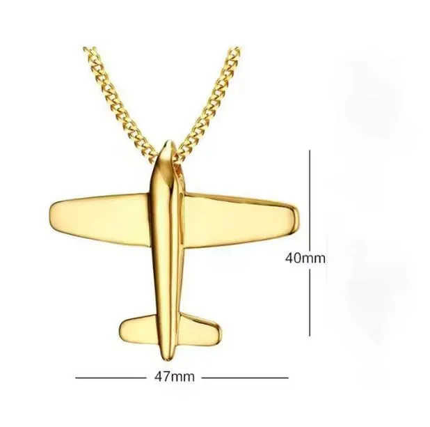 Stainless Steel Aircraft Charm 24" Necklace Non Tarnishing Unisex Chain
