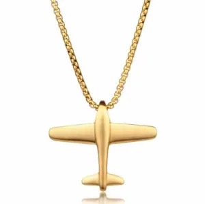 Stainless Steel Aircraft Charm 24" Necklace Non Tarnishing Unisex Chain