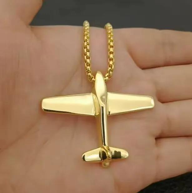 Stainless Steel Aircraft Charm 24" Necklace Non Tarnishing Unisex Chain