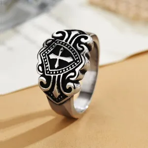 Stainless Steel Ring Men's Retro Shield Carved Titanium Steel Ring Punk Bracelet Wholesale