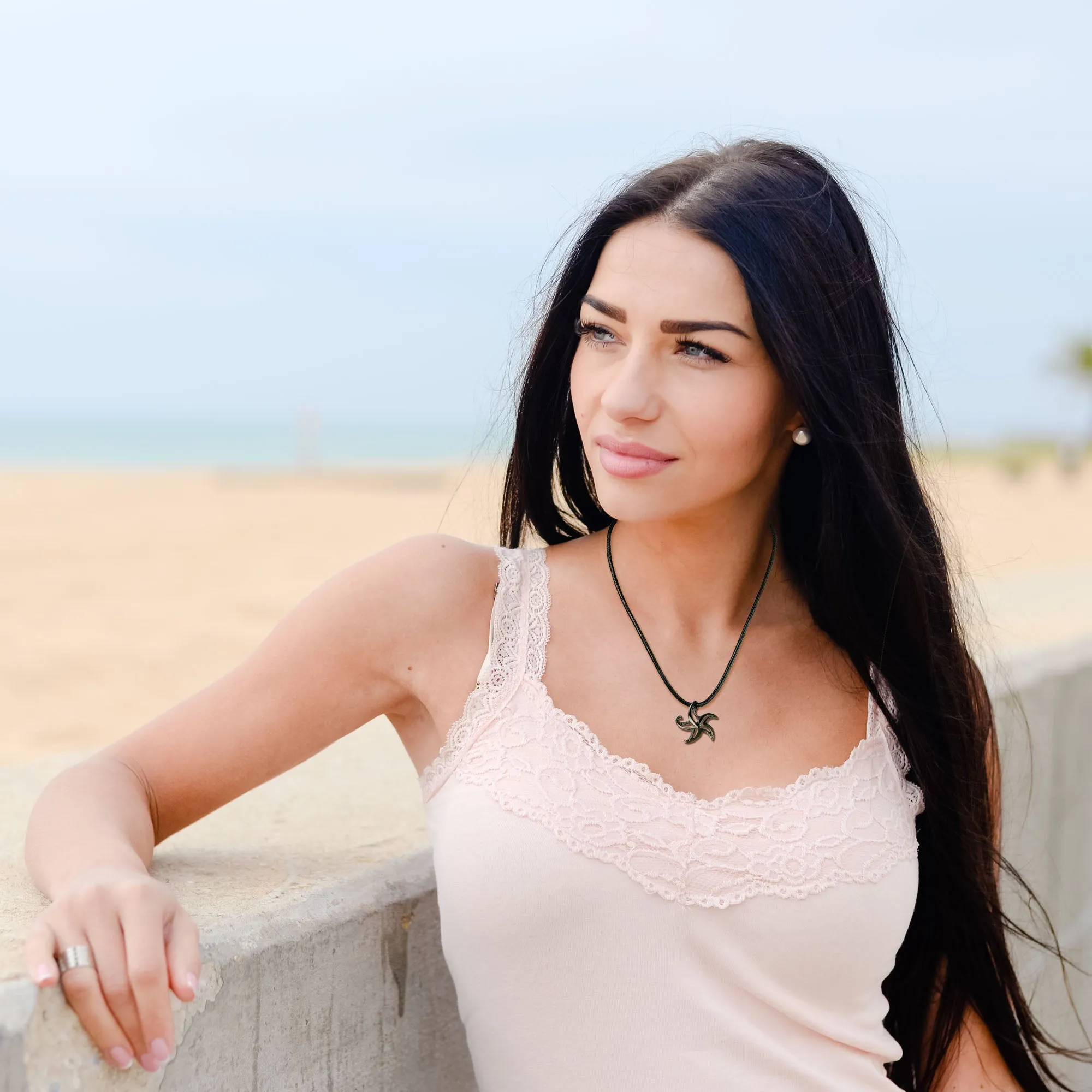Starfish Necklace for Women Hematite- Sea Star Pendant Jet Black, Starfish Necklace Charm Hematite Finish, Beachy Necklaces, Starfish Black Necklace