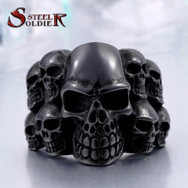 Steel soldier Punk Biker Men's Titanium Stainless Steel Ring Multi Rock lots Skull Ring For Men
