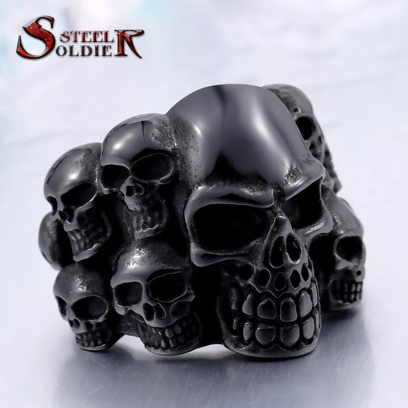 Steel soldier Punk Biker Men's Titanium Stainless Steel Ring Multi Rock lots Skull Ring For Men