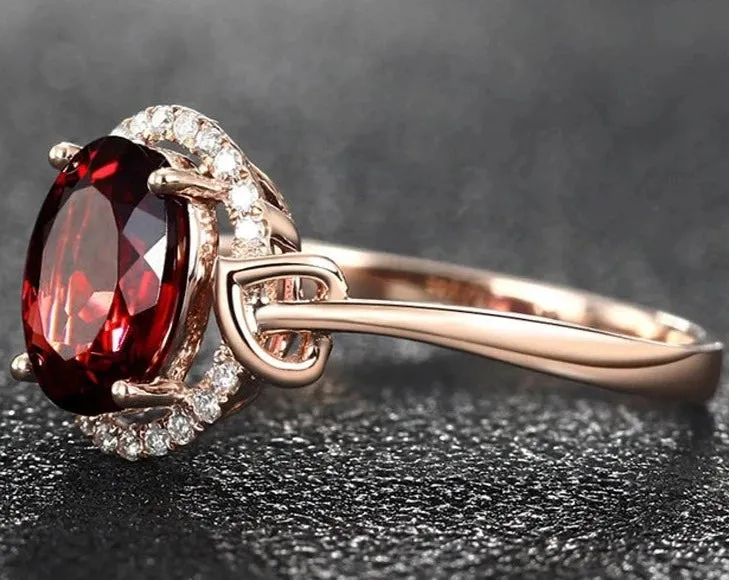 Sterling Silver Big Oval Ruby Zircon Ring For Women Temperament