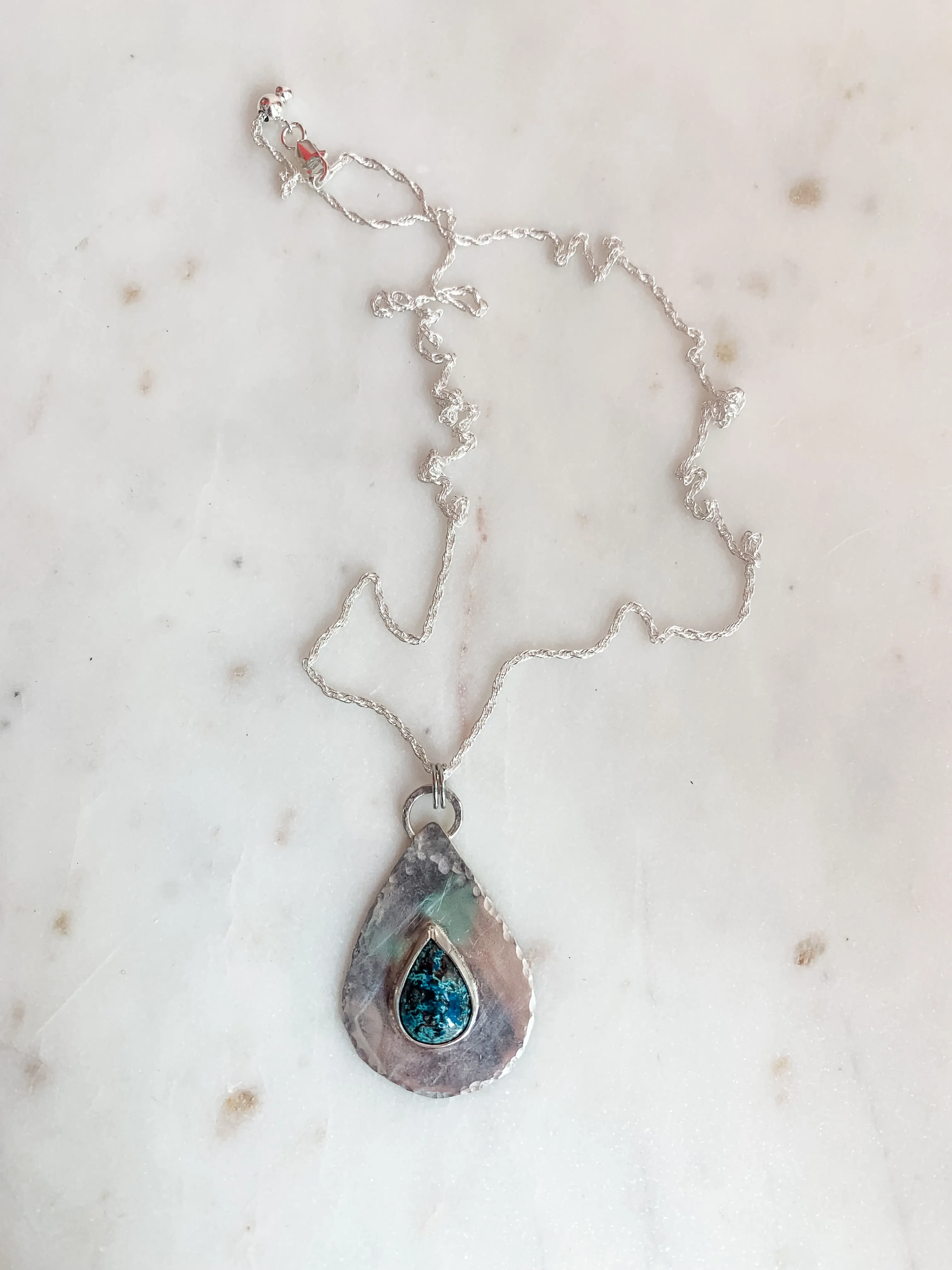 Sterling Silver Turquoise Teardrop Dainty Necklace