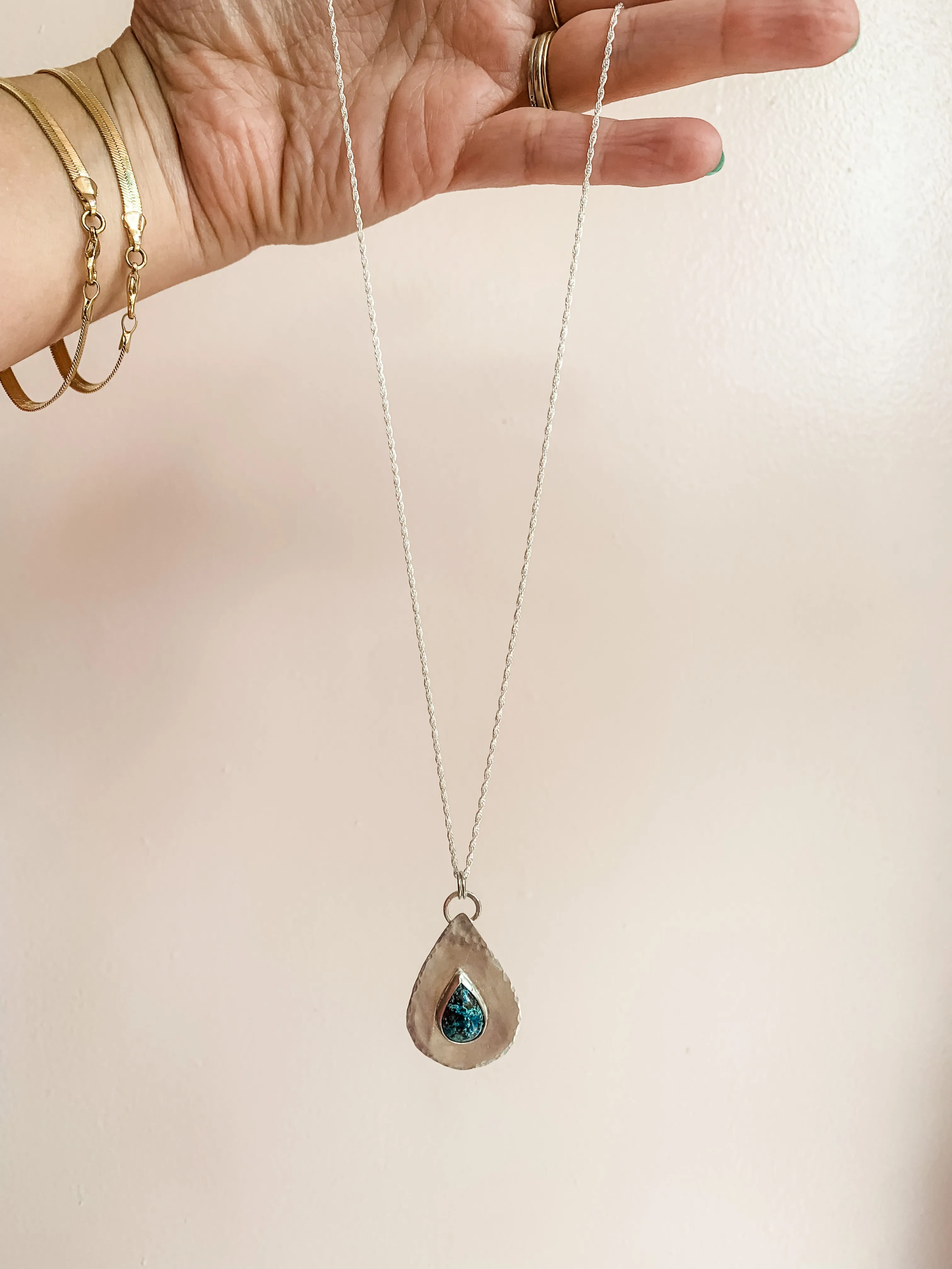 Sterling Silver Turquoise Teardrop Dainty Necklace