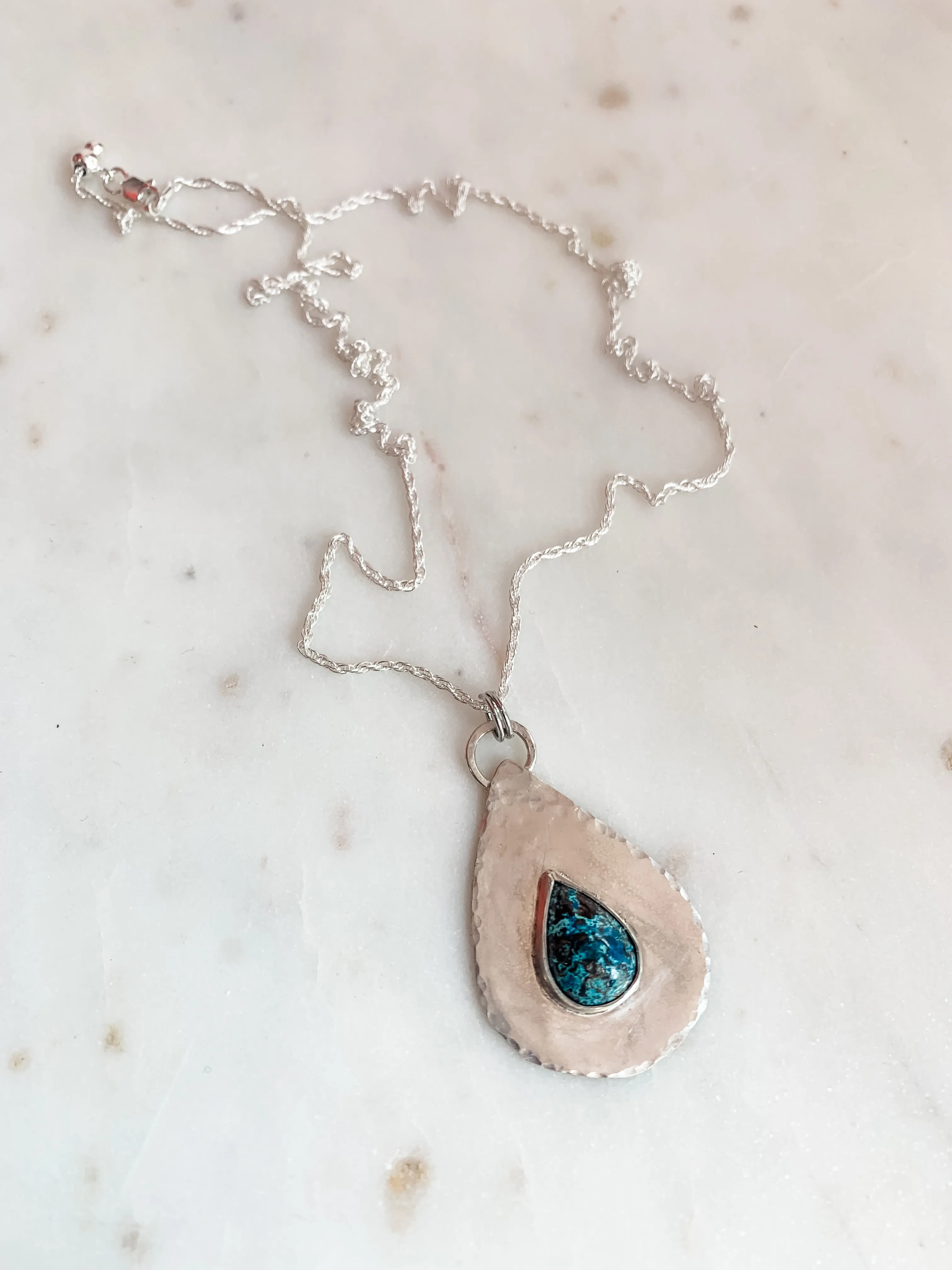 Sterling Silver Turquoise Teardrop Dainty Necklace