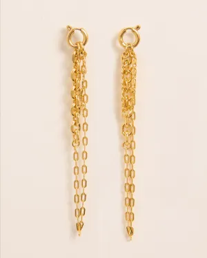 Stud earrings with spring ring and falling chains