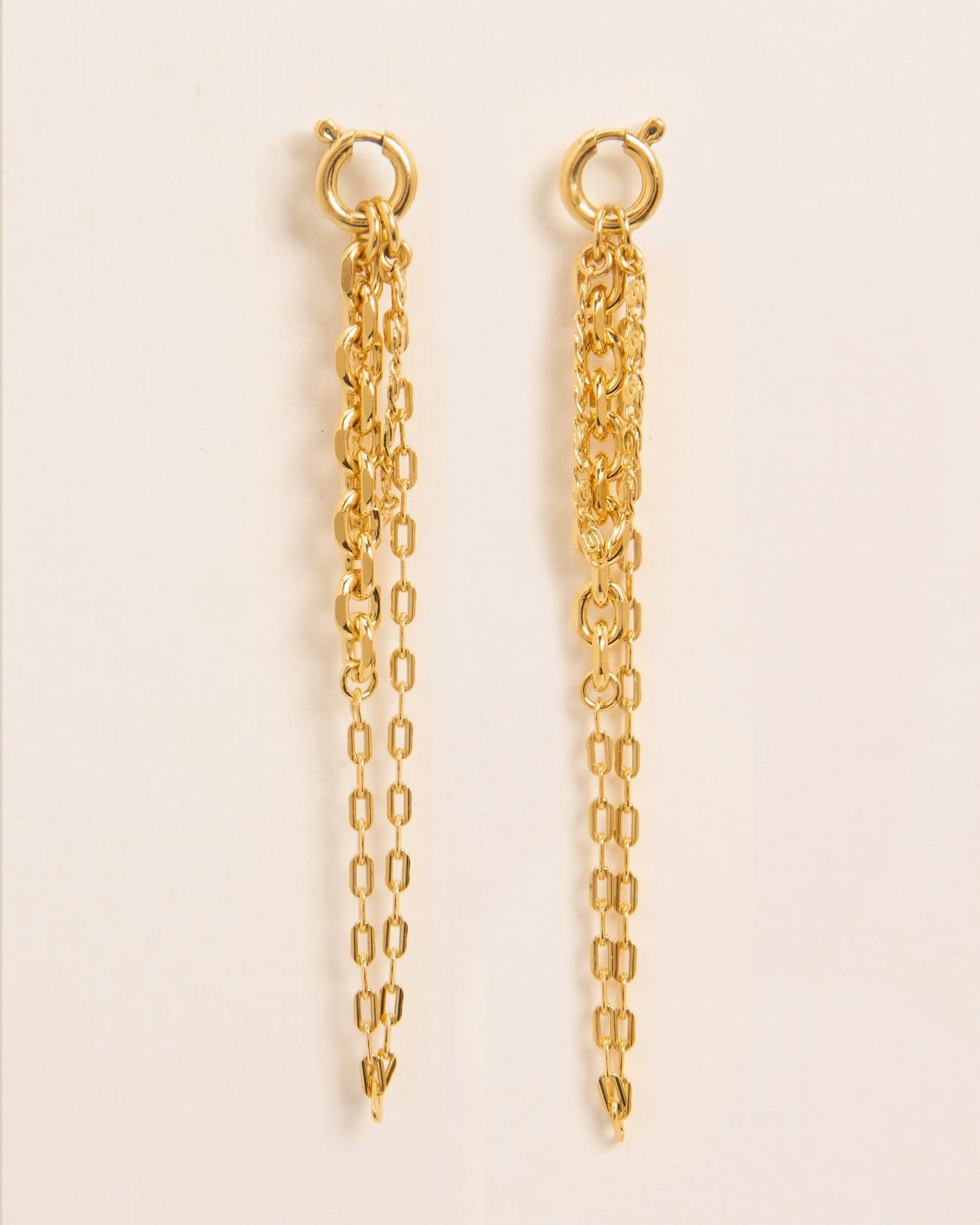 Stud earrings with spring ring and falling chains