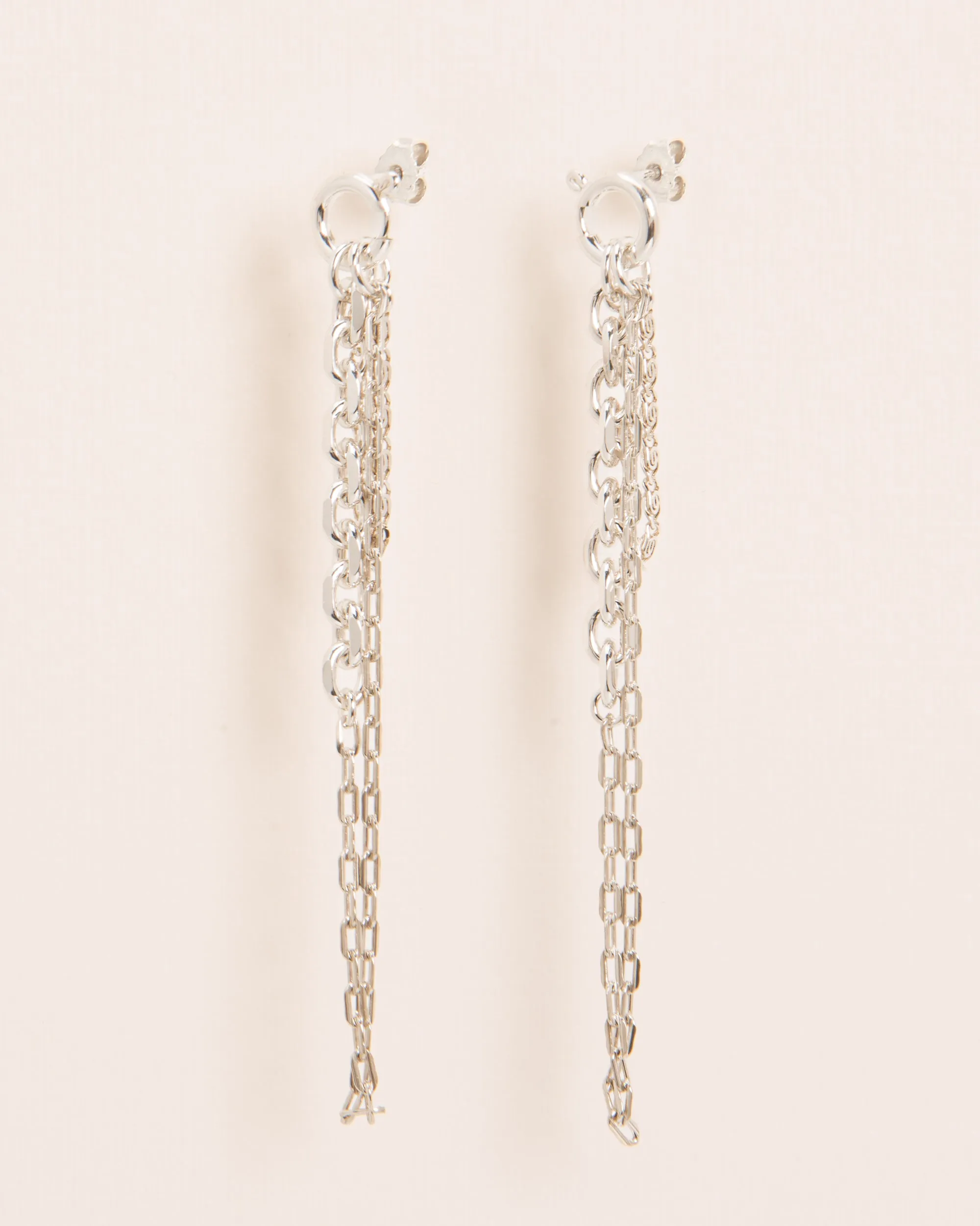 Stud earrings with spring ring and falling chains