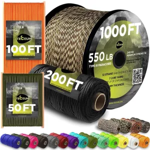TECEUM Paracord Type III 550 Black - 4mm – Tactical Rope MIL-SPEC – Camping, Hiking, Fishing, Survival