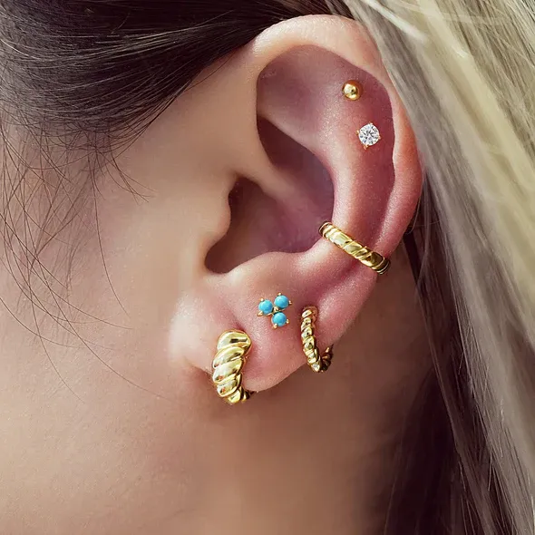 Textured Small Hoop Earrings in Gold Plated Sterling Silver