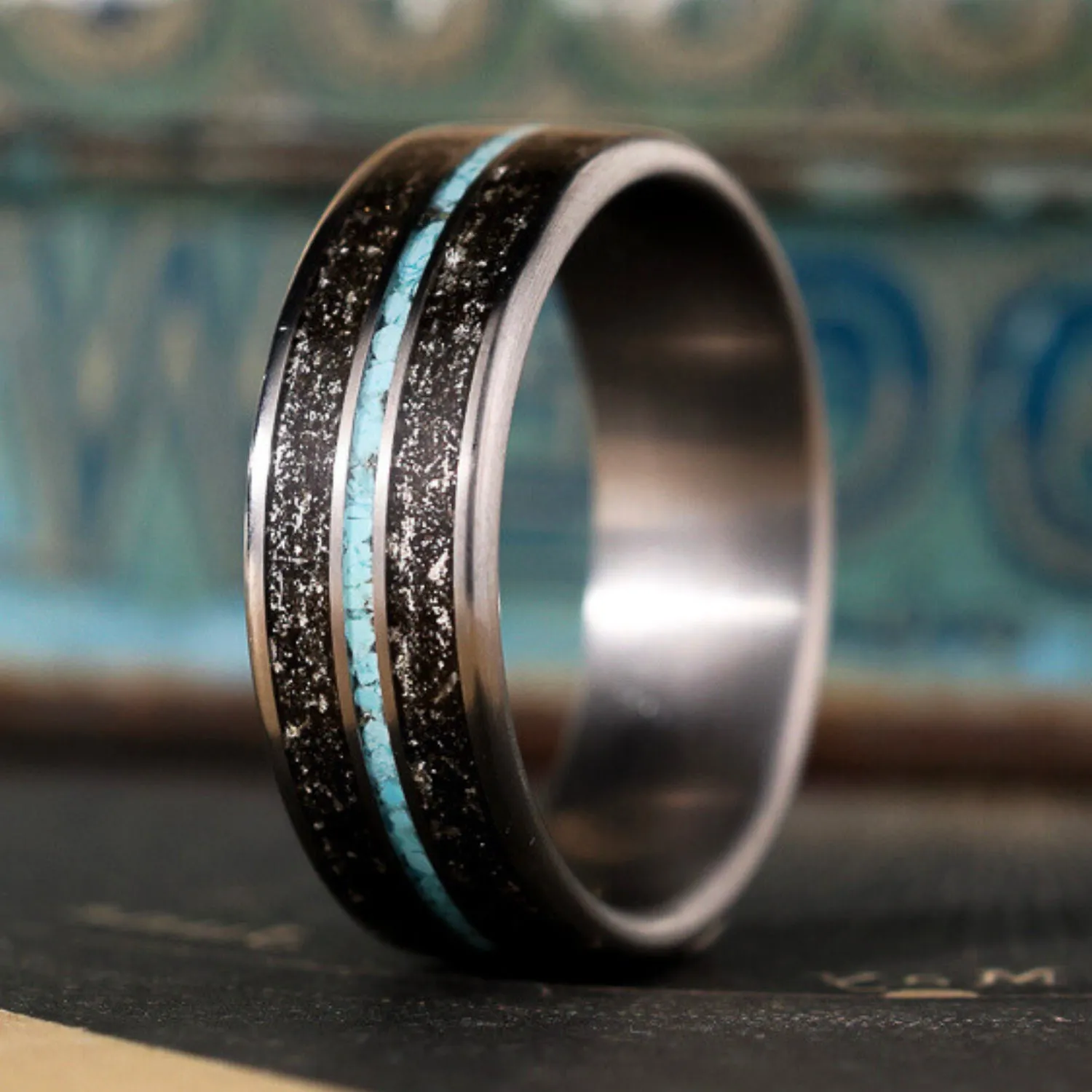 The Black Sky | Men's Meteorite & Turquoise Titanium Wedding Band