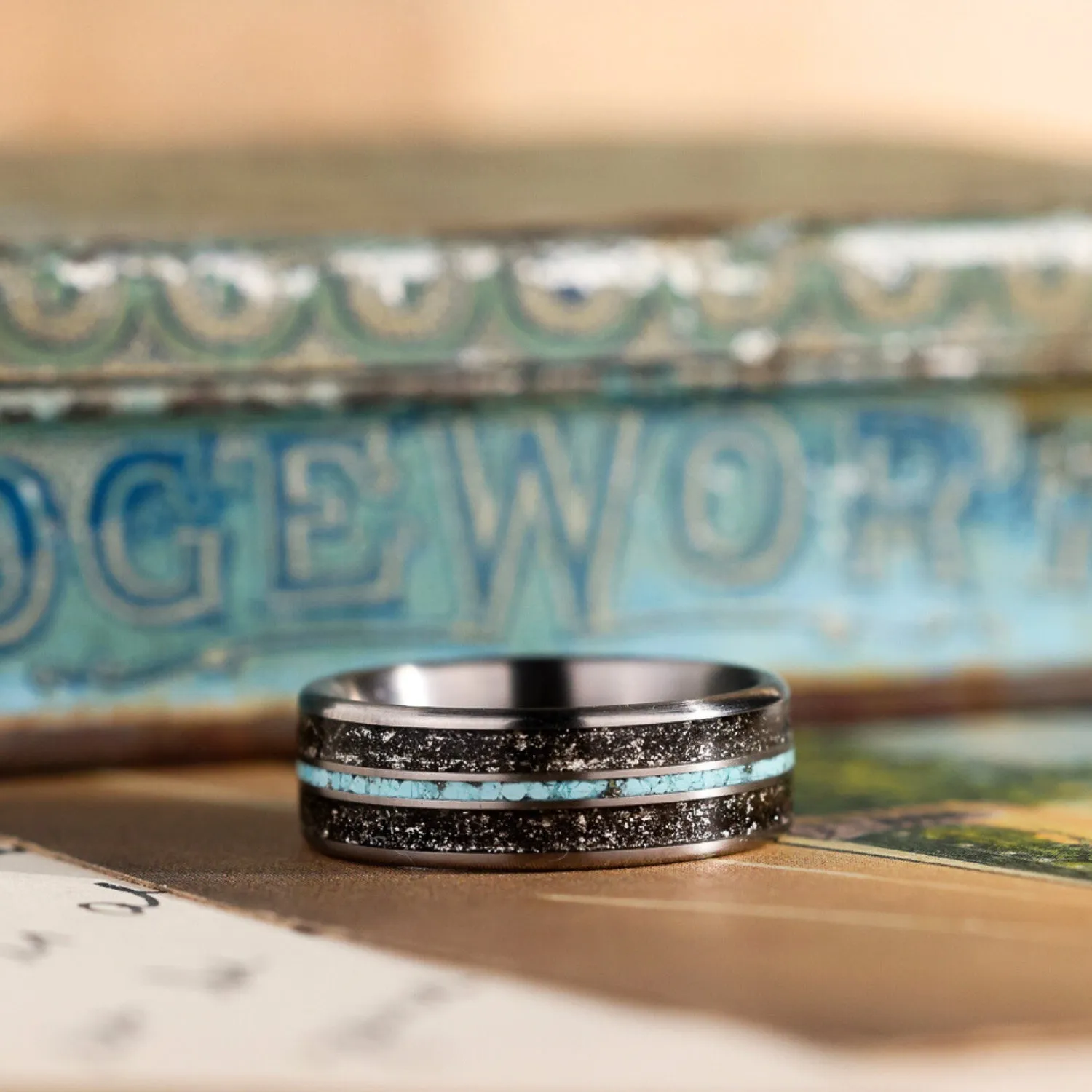 The Black Sky | Men's Meteorite & Turquoise Titanium Wedding Band