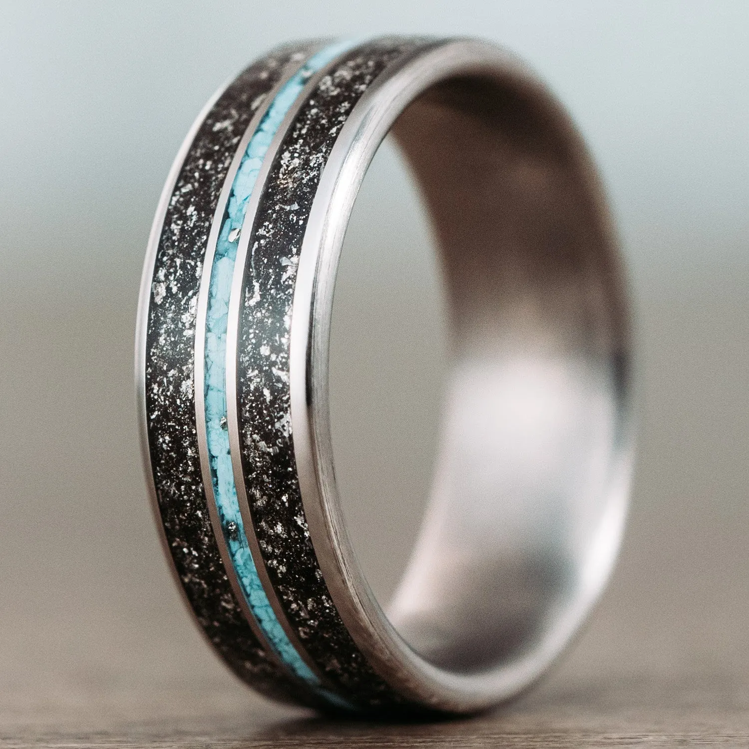 The Black Sky | Men's Meteorite & Turquoise Titanium Wedding Band