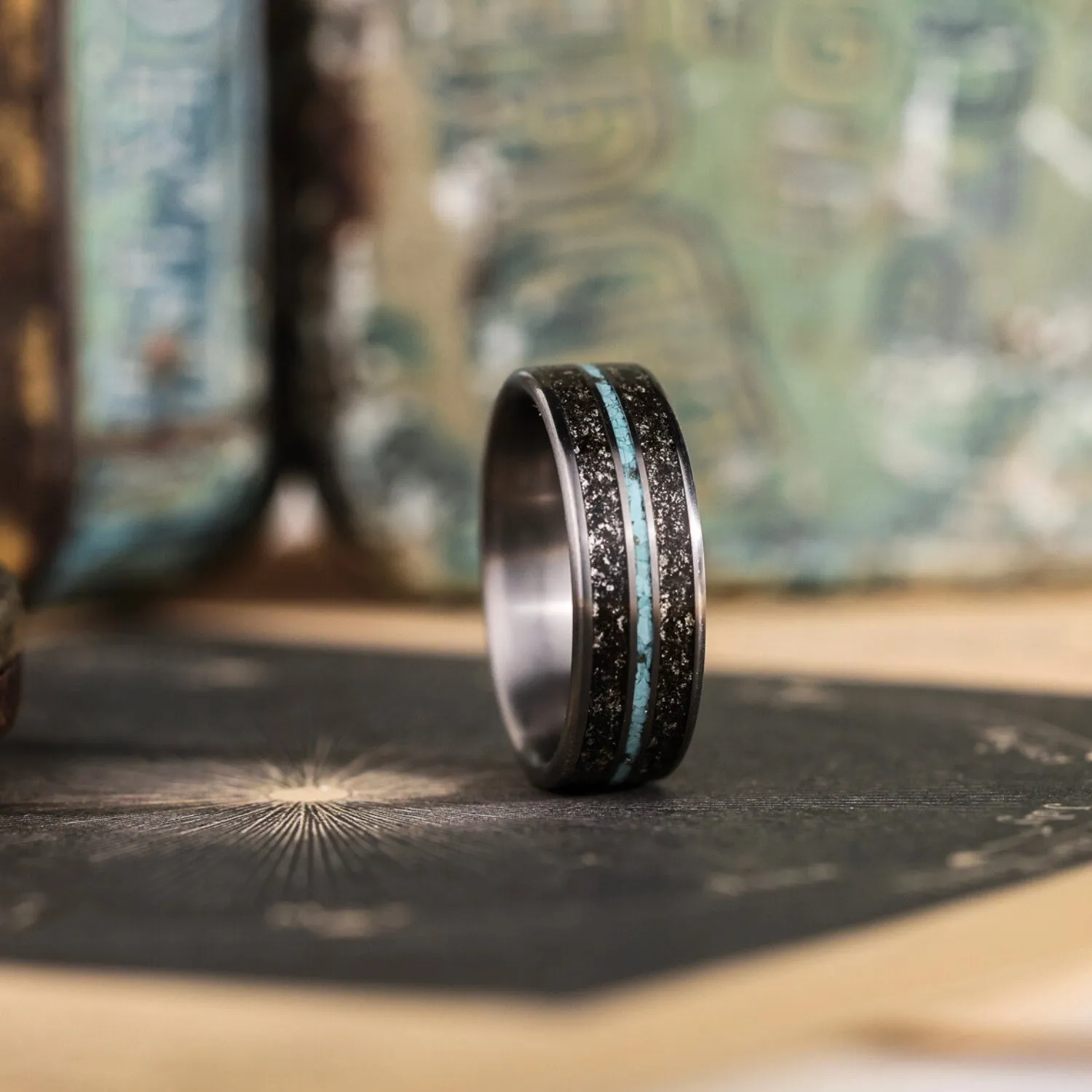 The Black Sky | Men's Meteorite & Turquoise Titanium Wedding Band