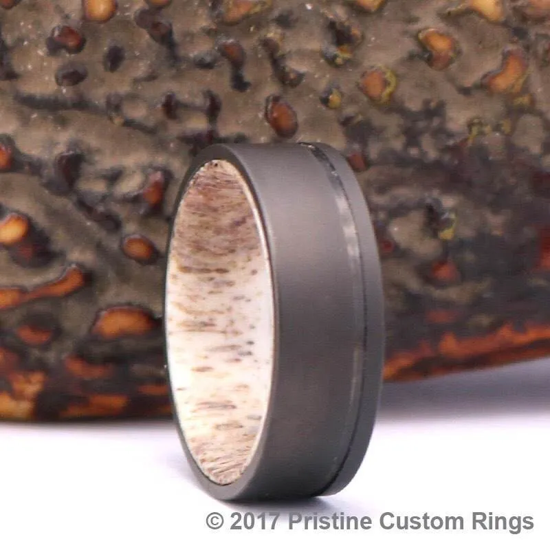 The Branagh Ring - Gun Metal Grey Titanium Ring  Exotic Antler Sleeve Men's Wedding Band  4MM-8MM