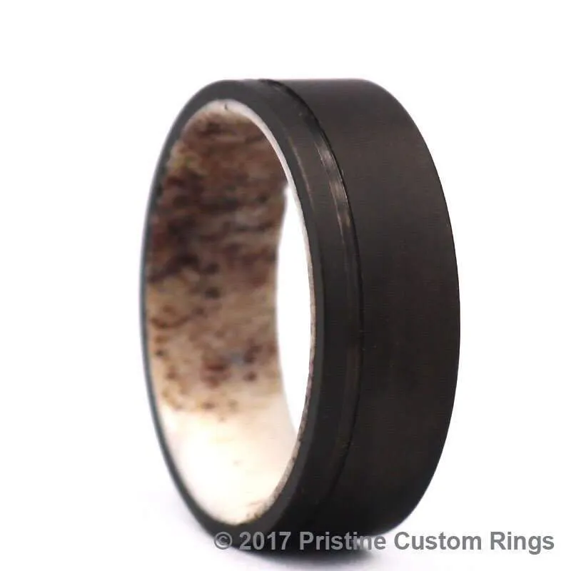 The Branagh Ring - Gun Metal Grey Titanium Ring  Exotic Antler Sleeve Men's Wedding Band  4MM-8MM
