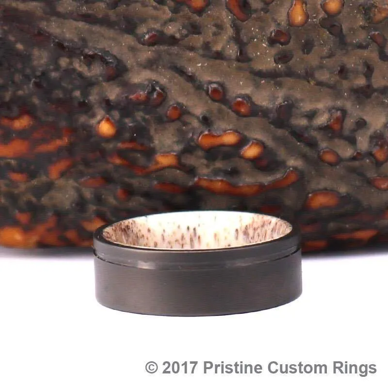 The Branagh Ring - Gun Metal Grey Titanium Ring  Exotic Antler Sleeve Men's Wedding Band  4MM-8MM