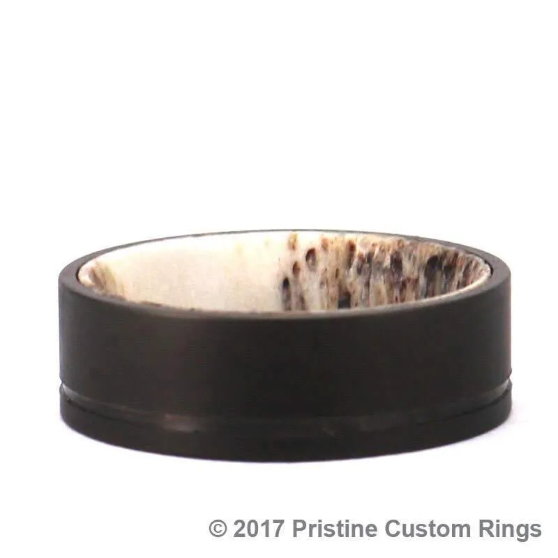The Branagh Ring - Gun Metal Grey Titanium Ring  Exotic Antler Sleeve Men's Wedding Band  4MM-8MM