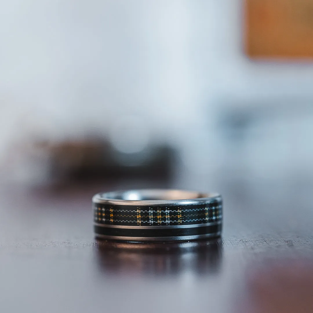 The Celtic - Irish National Tartan | Men's Titanium Wedding Band with Whiskey Barrel & Tartan