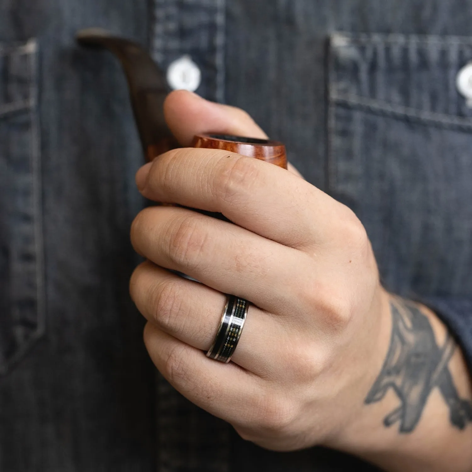The Celtic - Irish National Tartan | Men's Titanium Wedding Band with Whiskey Barrel & Tartan