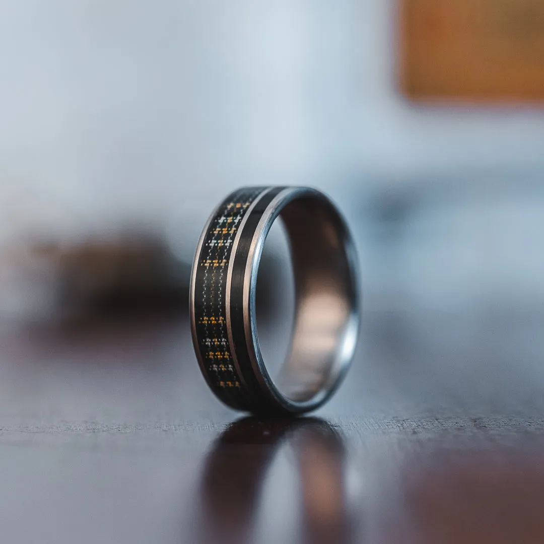 The Celtic - Irish National Tartan | Men's Titanium Wedding Band with Whiskey Barrel & Tartan