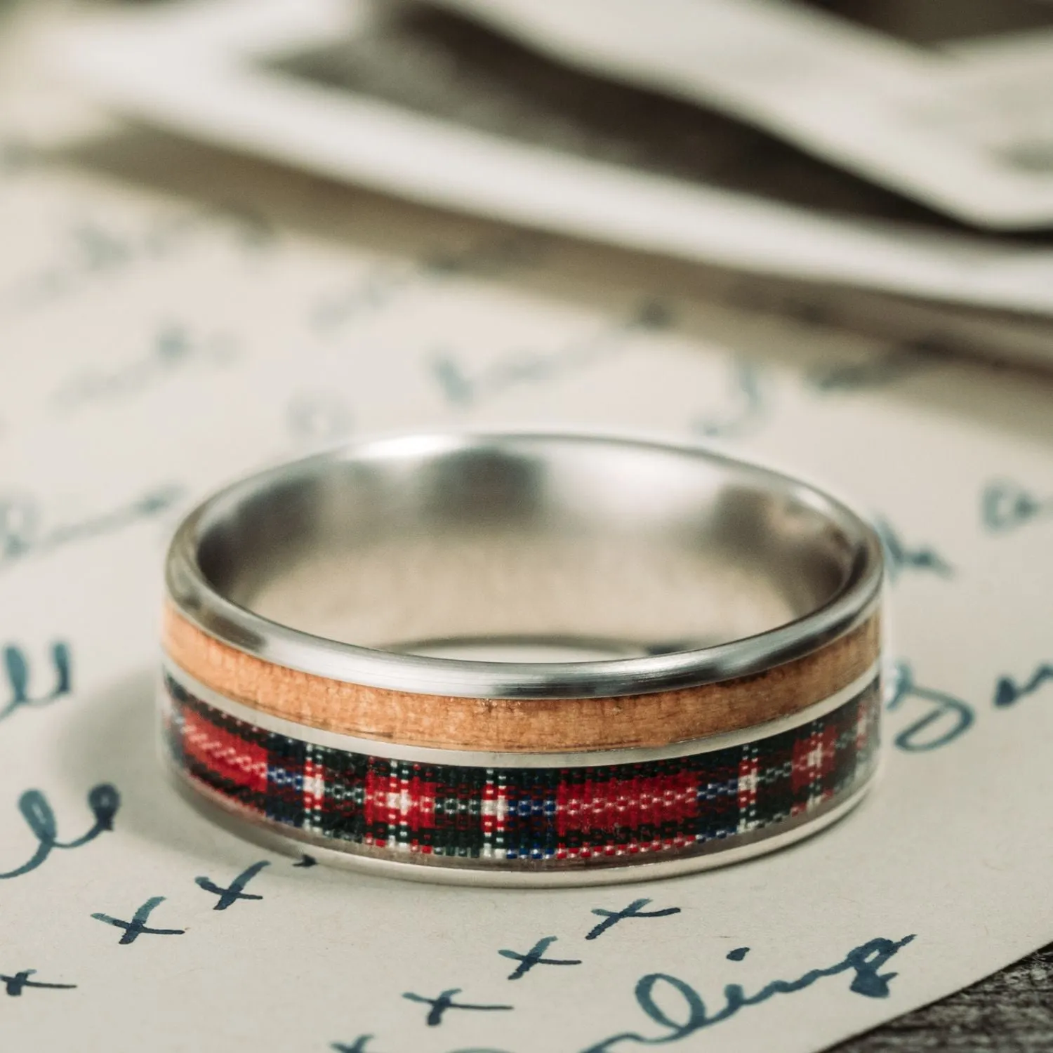 The Celtic - Stewart Royal | Men's Titanium Wedding Band with Whiskey Barrel & Tartan