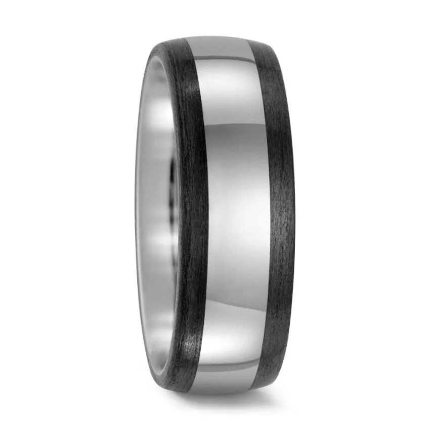 The Ironclad - Polished Titanium & Carbon Fibre, Comfort Fit Ring