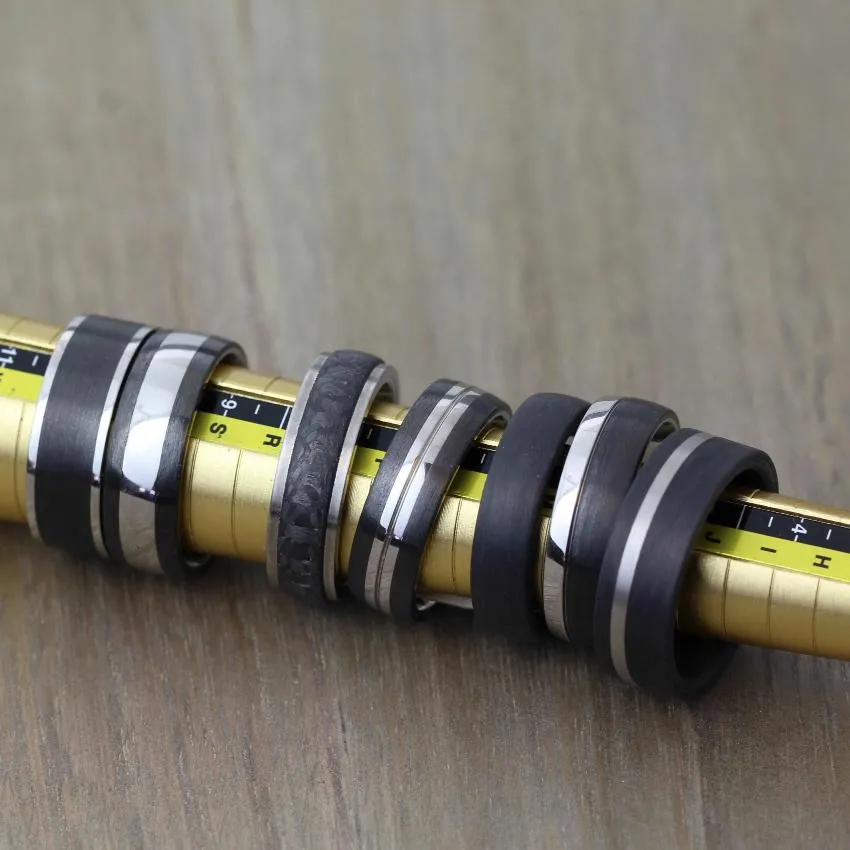 The Ironclad - Polished Titanium & Carbon Fibre, Comfort Fit Ring