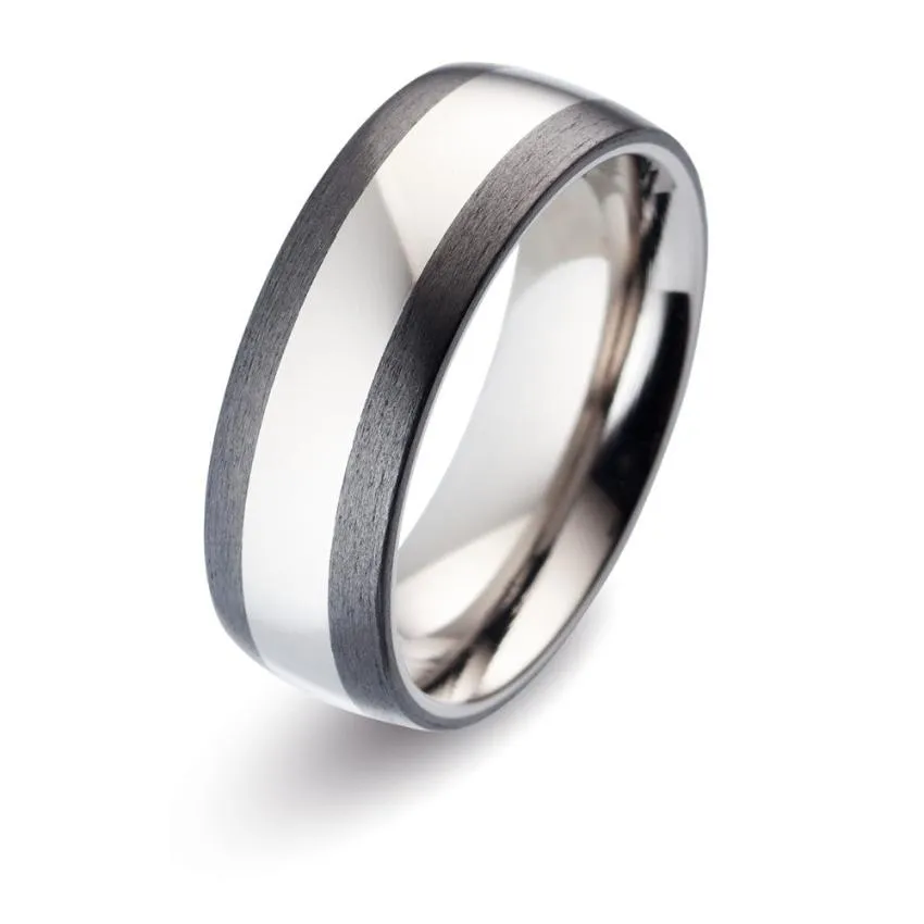 The Ironclad - Polished Titanium & Carbon Fibre, Comfort Fit Ring