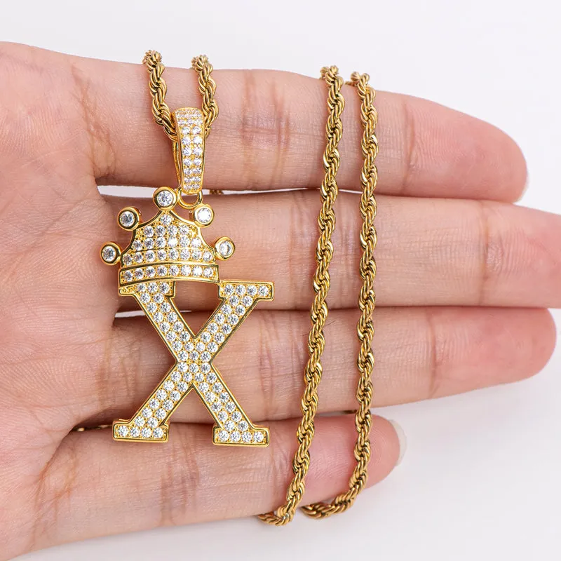 The Letter X Created Diamond Hip Hop Men Women Pendant Necklace