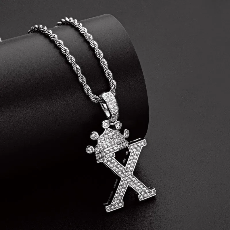 The Letter X Created Diamond Hip Hop Men Women Pendant Necklace