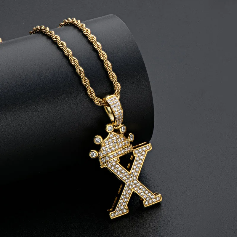 The Letter X Created Diamond Hip Hop Men Women Pendant Necklace