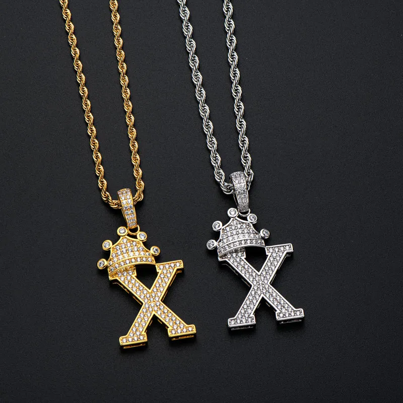The Letter X Created Diamond Hip Hop Men Women Pendant Necklace