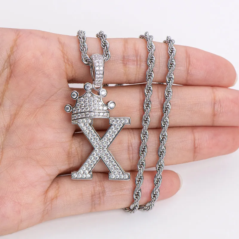 The Letter X Created Diamond Hip Hop Men Women Pendant Necklace