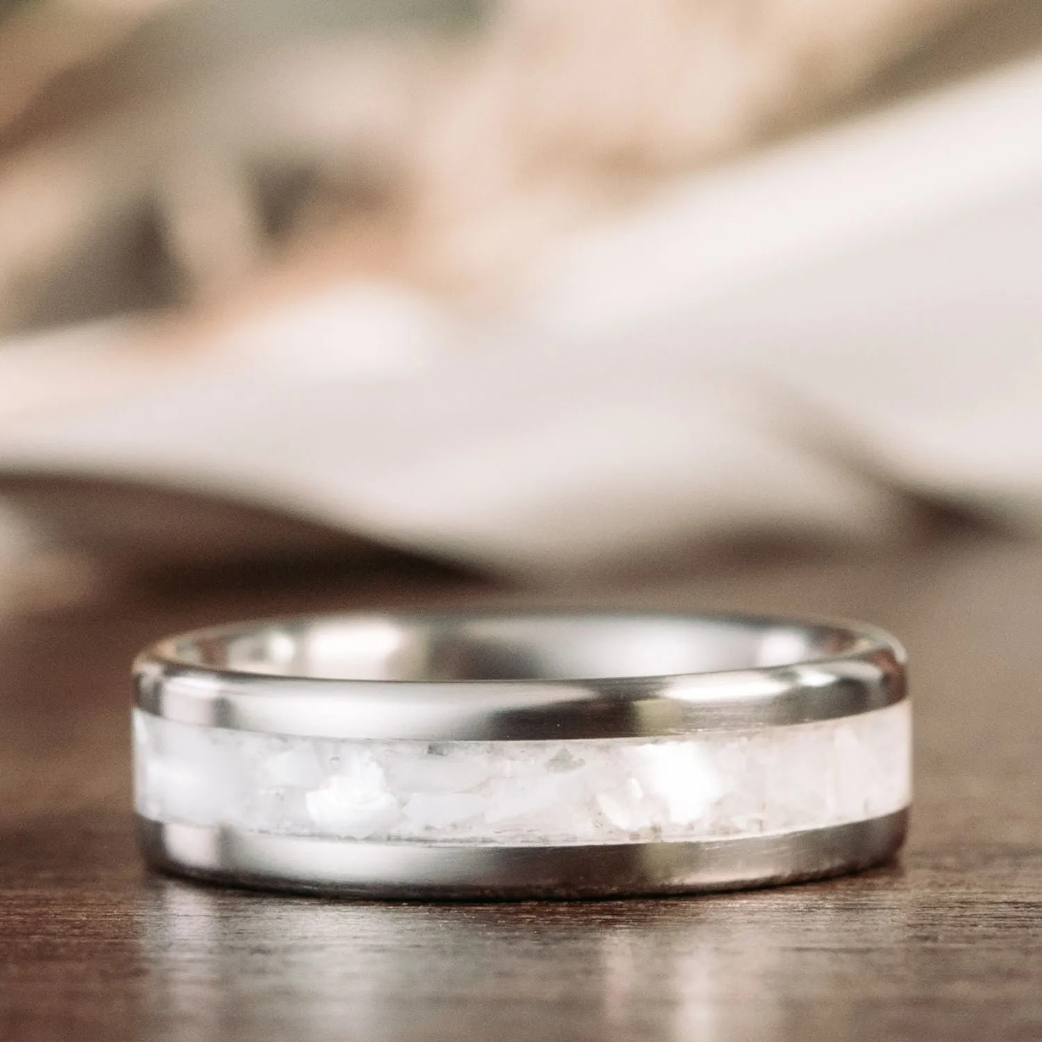 The Mother of Pearl | Men's Titanium Ring with Pearl Inlay