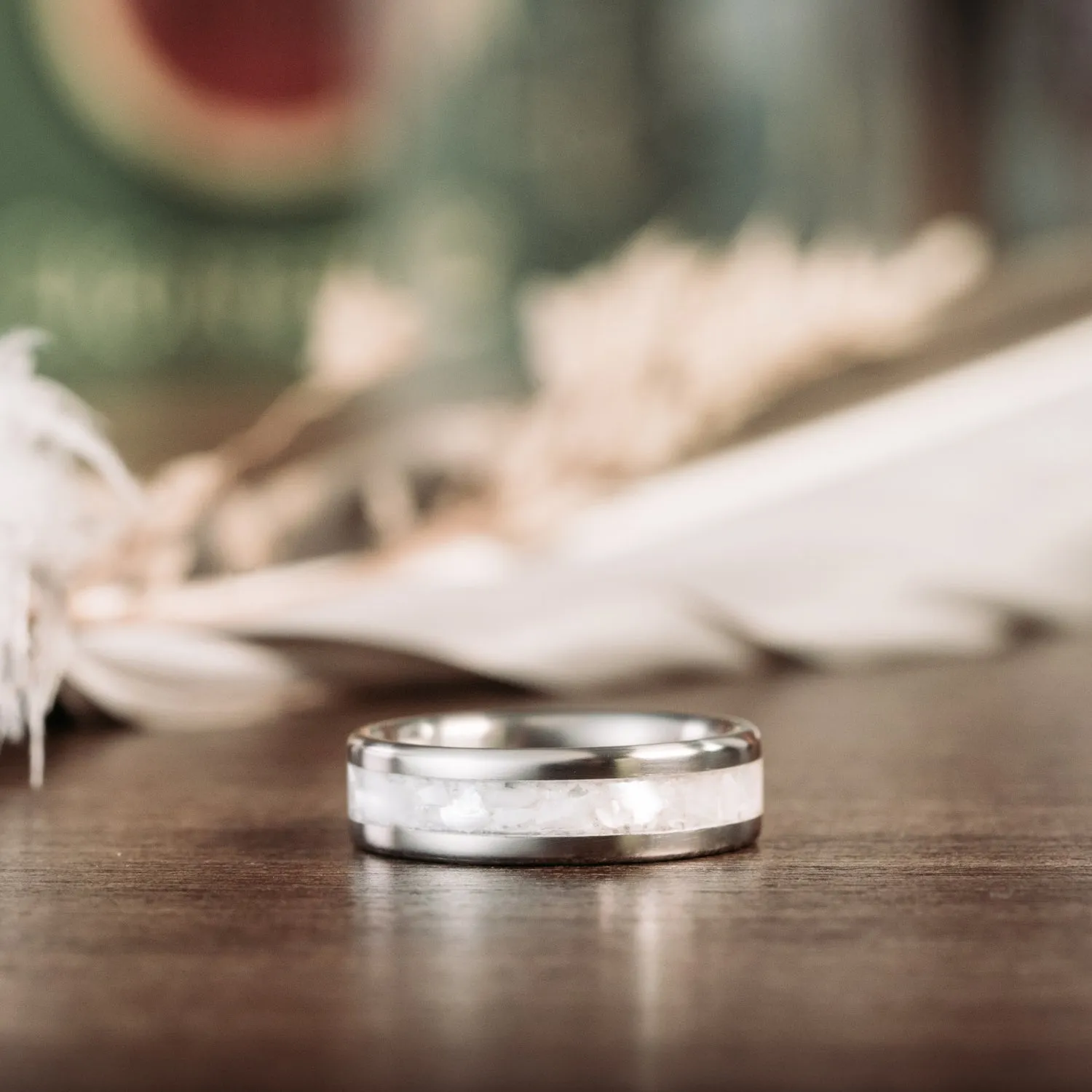 The Mother of Pearl | Men's Titanium Ring with Pearl Inlay