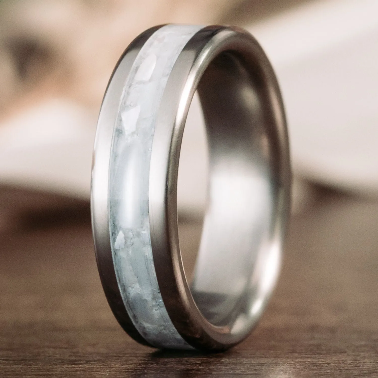 The Mother of Pearl | Men's Titanium Ring with Pearl Inlay