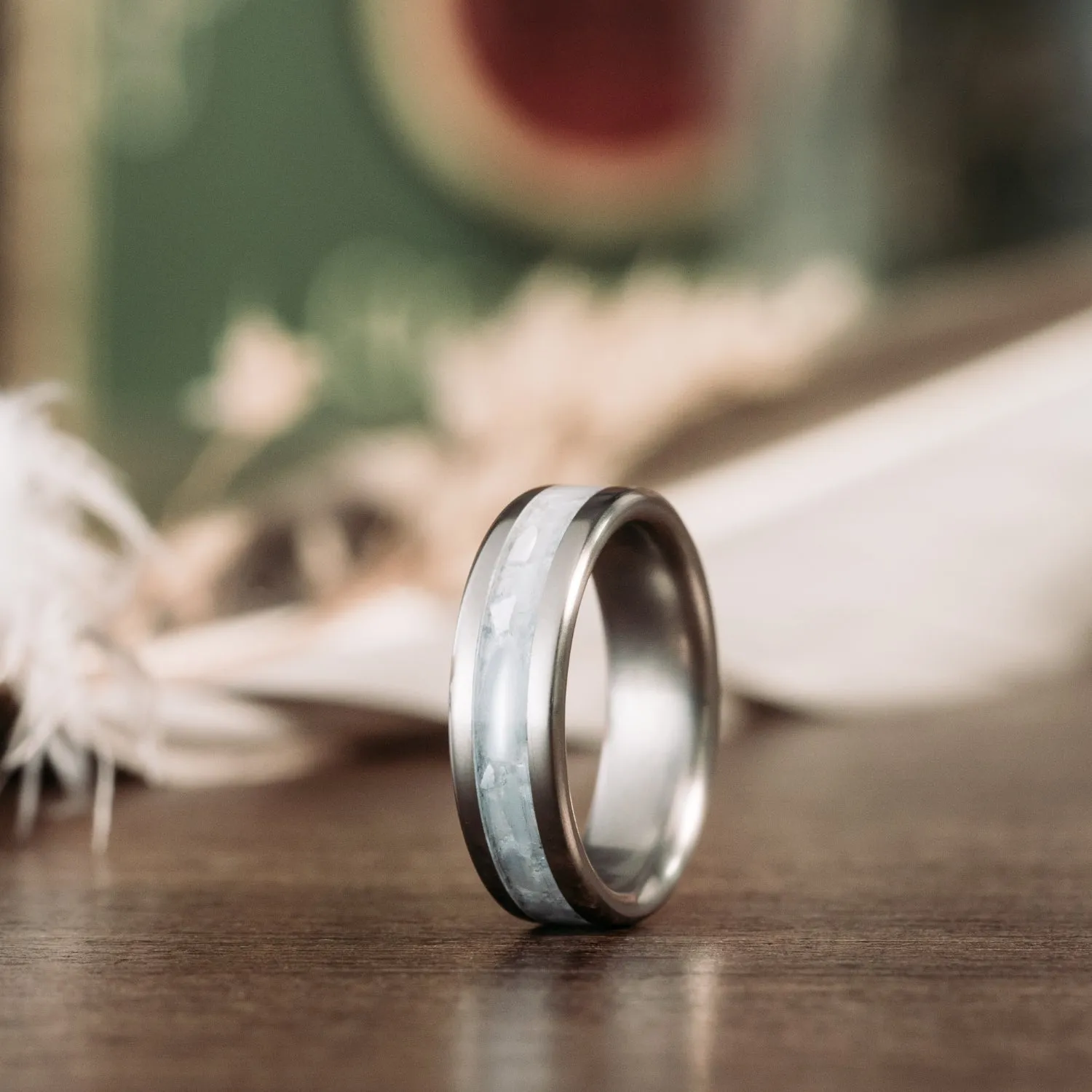 The Mother of Pearl | Men's Titanium Ring with Pearl Inlay