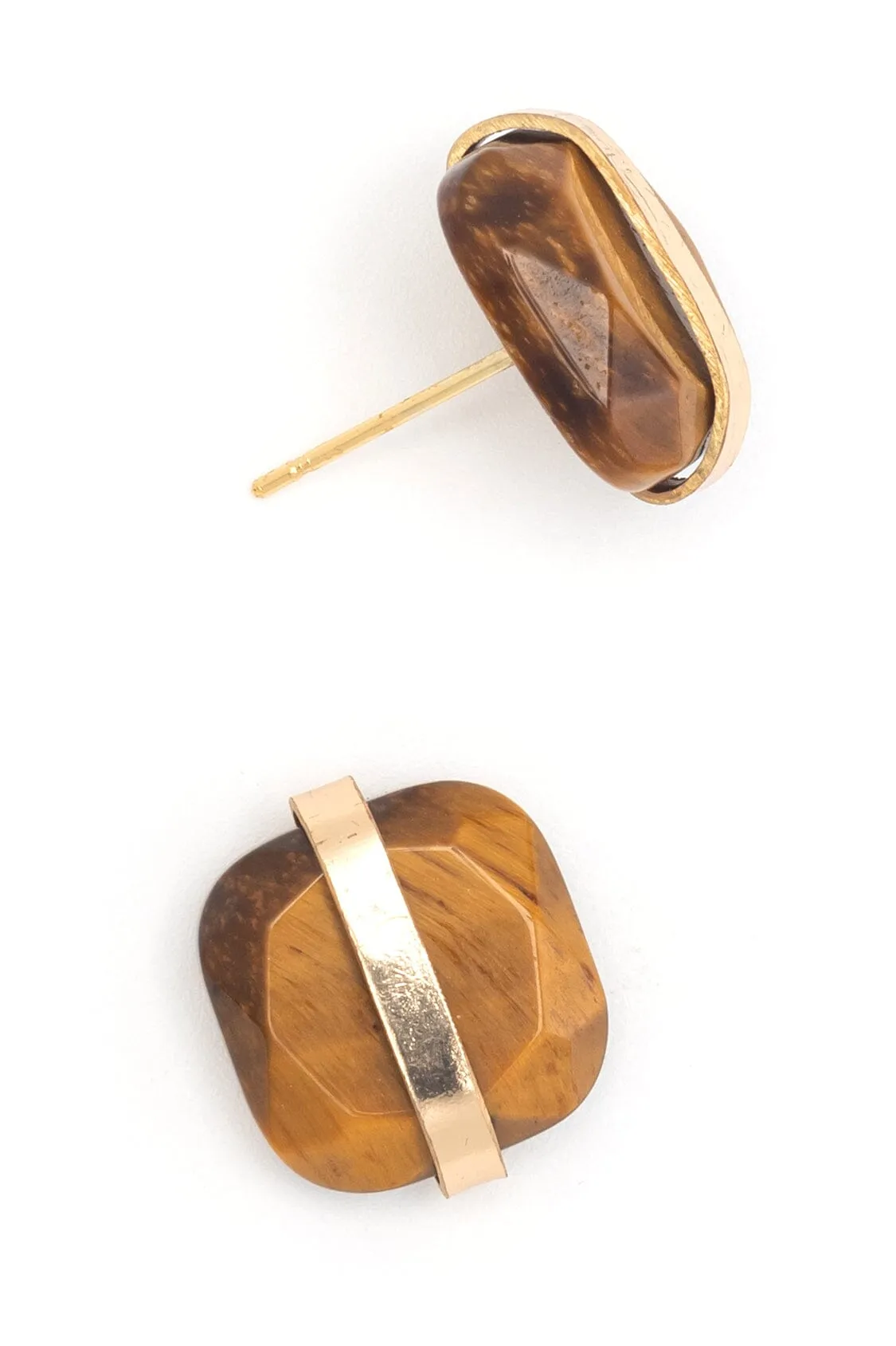 Tiger Eye Gold Stud Earrings