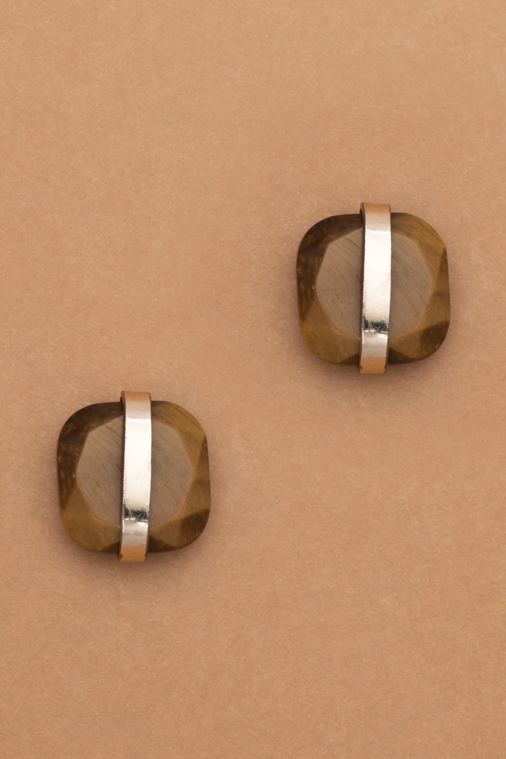 Tiger Eye Gold Stud Earrings