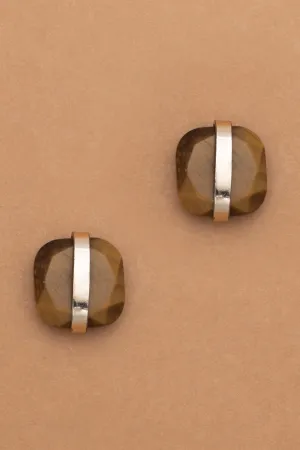 Tiger Eye Gold Stud Earrings
